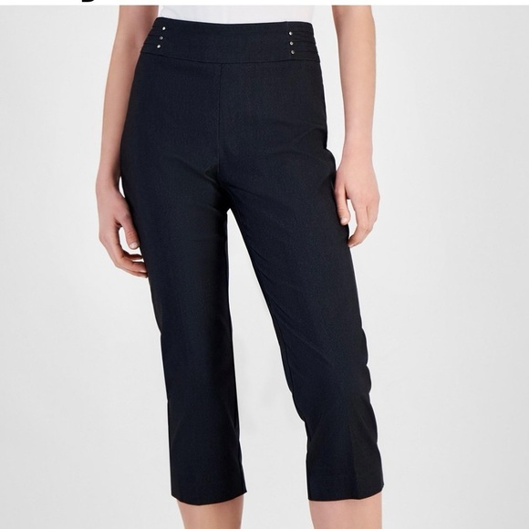 MACY'S JM Jennifer Moore Collection Capris Rivets Stretchy Black Size Small - Picture 6 of 15